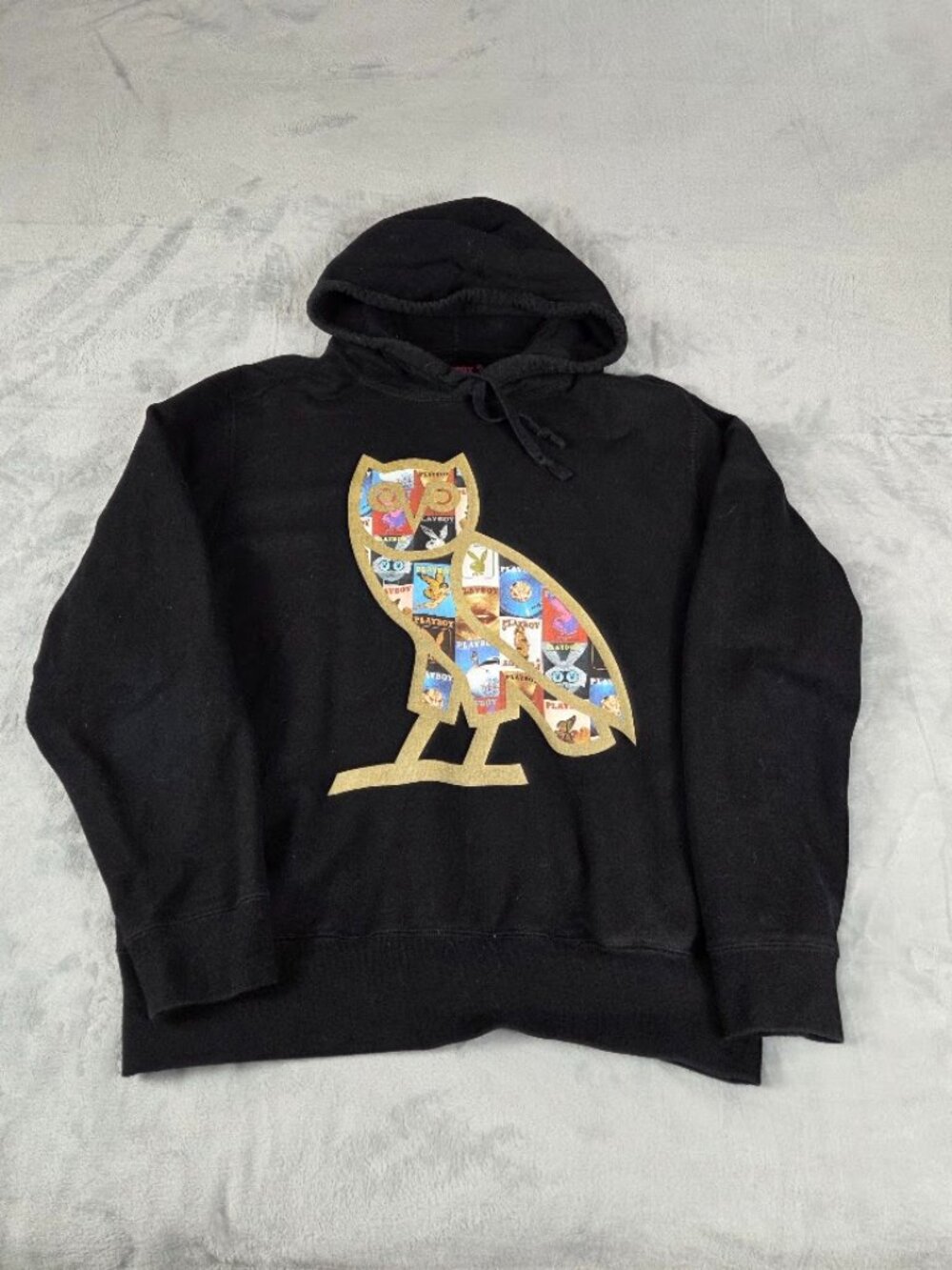 OVO x Playboy Owl Logo Pullover Pin-Up Hoodie Graphic Black Drake Men's L